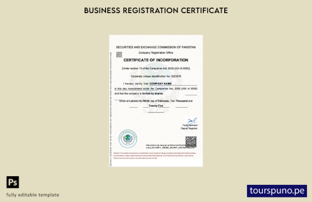 listo para imprimir certificado de incorporación de Pakistán plantilla de planti